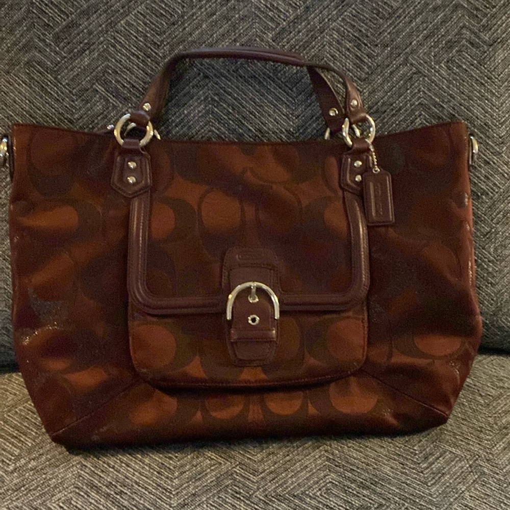 Coach Campbell crossbody satchel in signature metallic fabric F26241.